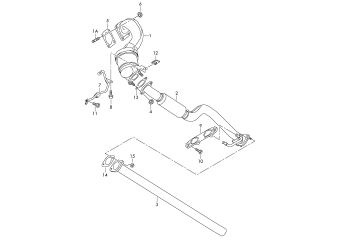 Exhaust pipe, catalytic converter, intermediate pipe 1.2/1.4 ltr. petrol eng.+, CAXA, CAVD, CBZB, CBZA, CNWA, CTHD, CTKA