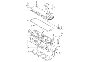 Cylinder head, cylinder head cover, ventilation for cylinder block 1.6ltr. petrol eng.+, BSE, BSF, CHGA, CMXA
