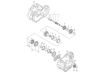 Gears and shafts, output shaft, for 5 speed manual transmiss. MHV
