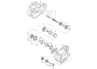 Gears and shafts, output shaft, for 6 speed manual gearbox LHY, LNY, NBW, NBX, PRG, PRJ