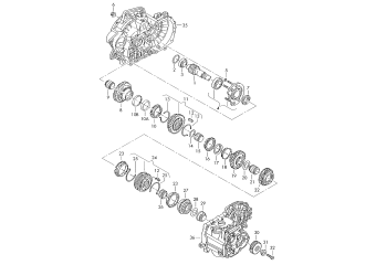 Gears and shafts, output shaft, for 5 speed manual transmiss. KQM, LHW, LUB