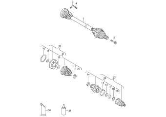Drive shaft for 6 speed manual gearbox front CAVD, CTHD+, PR-A8B, A8C, A8F