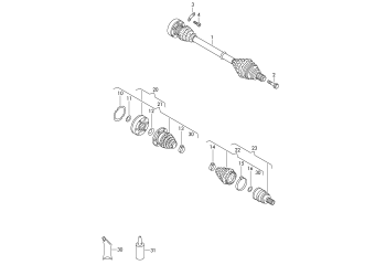 Drive shaft for 6 speed manual gearbox front CAVD, CTHD, PR-A8T