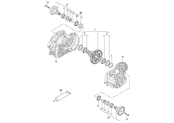 Differential, flanged shaft, for 6 speed manual gearbox KWB