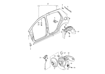 Sectional parts for the side section, fuel filler flap, wheel housing liner, plastic rear