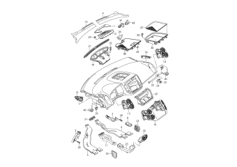 Air and footwell heater ducts, air hoses and vents, water deflector