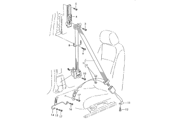 Three-point safety belt, belt latch right front