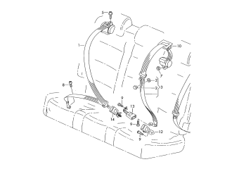 Three-point safety belt rear