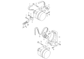Connecting and mounting parts for alternator, poly-v-belt 1.4ltr. CGGA