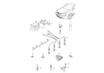 Ignition coil, spark plug, glow plug CGGA, CAXA, CAVD, BSE, BSF, CLCA, CAYB, CMXA, CHGA, CNWA, CBZB, CAYC, CFHB, CFHC, CBZA, CTHD, CTKA