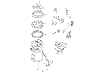 Fuel delivery unit and sender for fuel gauge, control unit for fuel pump