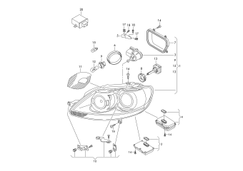 Headlight for cornering light, control unit for cornering light and headlight range ctrl