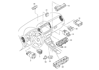 Switch for lighting, switches in dashboard, switches in central console, control unit for air-con., sun sensor