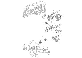 Steering col. combi switch, steering lock, ignition/starter switch, multifunction buttons for steering wheel
