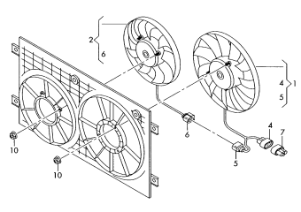 Radiator fan for vehicles with air condit. CGGA, CAXA, CAYC, CAYB, BSE, BSF, CHGA, CFHC, CFHB
