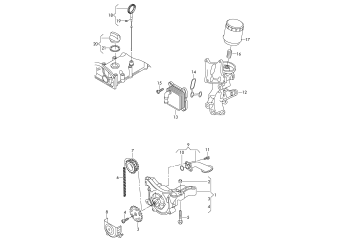 Oil pump, oil filter, oil dipstick, oil cooler 1.2 ltr. petr. engine