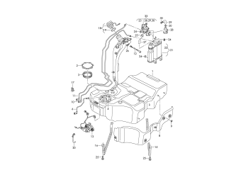 Fuel tank, activated charcoal container, diagnosis pump for fuel, system petrol eng.+, frt.-wh.dr.+, PR-1E4, 1E7