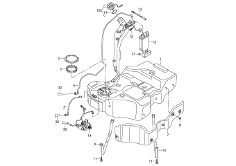Fuel tank with, attachments, activated charcoal container, petrol eng.+, frt.-wh.dr.+, PR-1E1, D 09.11.2010 and after