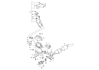 Exhaust pipe with catalyst and particulate filter, control line for pressure, difference sensor, for vehicles with selective, catalytic reduction (scr) 2.0 ltr. diesel eng.+, CBAC, CFFB