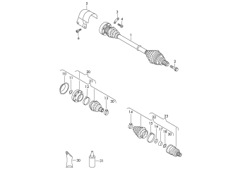 Drive shaft for 6-speed dual clutch gearbox front frt.-wh.dr.+, CCTA, CBFA, CCZA+, PR-0ES, 26.05.2009 - 22.02.2010