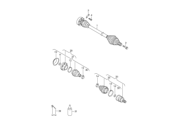 Drive shaft for 7-speed dual clutch gearbox front frt.-wh.dr.+, BZB, CDAA, CDAB, CGYA