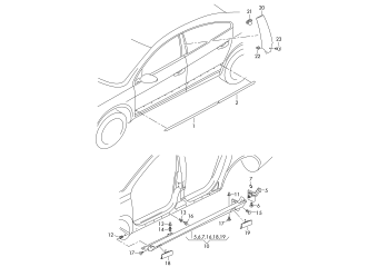 Protective strip for door, side member trim, cover for pillar b