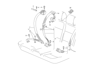 Three-point safety belt rear, 3 seater PR-3NJ