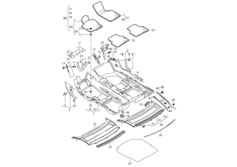 Floor covering, a-pillar trim, foot rest, floor mat, trim for rear, cross panel