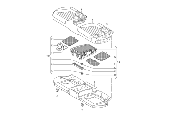 Seat, stowage compartment rear, left a. right, 2 seater, rear center PR-3ND, 3NN
