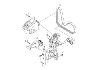 Connecting and mounting parts for alternator poly-v-belt 1.8/2.0ltr. BZB, CAWB, CDAA, CCTA, CCZA, CBFA, CCZB, "GUS"+CGYA, "GUS"+CDAB