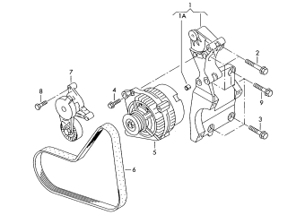 Connecting and mounting parts for alternator poly-v-belt 2.0 ltr. CBAA, CBAB, CBAC, CBBB, CFFA, CFFB, CFGB