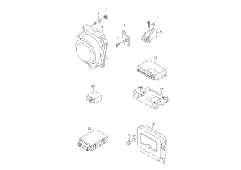 Radar sensor for vehicle with cruise control system and automatic cruise control, steering column lock, control unit for electromechanical parking brake, control unit