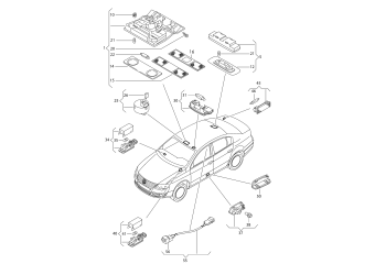 Interior and reading light, vanity light, door warning light, entry light, rear light reflector