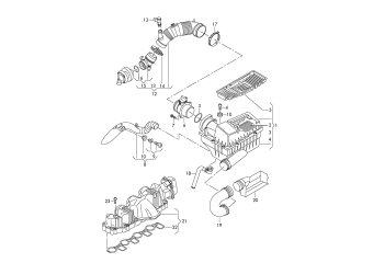 Air filter with connecting, parts, intake connection 2.0 ltr. diesel eng.+, CBAA, CBAB, CBBB, CBAC, CFFA, CFFB, CFGB, CLLA
