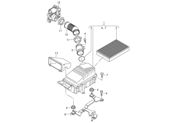 Air filter with connecting, parts 3.6ltr. 6-cylinder+, BWS, BLV, CNNA