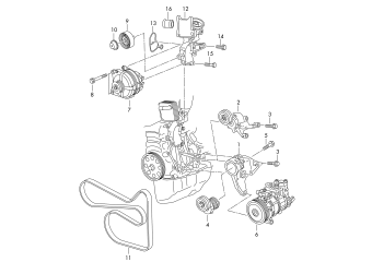 Connecting and mounting parts for alternator, poly-v-belt 1.2 ltr., 4 cylinder CBZB