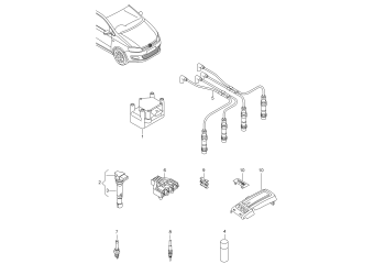 Ignition coil, spark plug, ignition lead