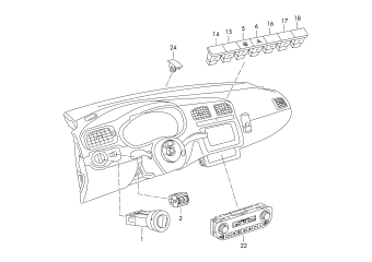 Switch for lighting, switches in dashboard, control unit for air-con., sun sensor