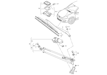 Wiper arm with wiper, blade, window wiper mounting with, wiper motor