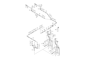 Fluid reservoir and individual parts, hose line for washer water