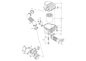 Air filter with connecting, parts 1.2 ltr. petrol engine