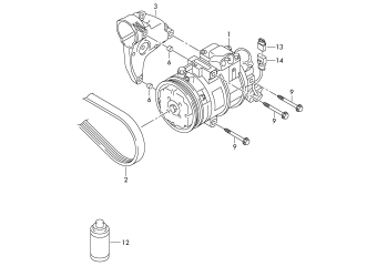 A/c compressor, connecting and mounting parts, for compressor