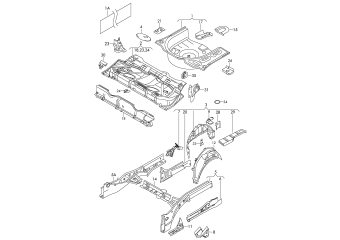 Boot floor plate, wheel housing with side member rear square back