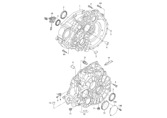 Gear housing, 6-speed manual transmission, for four-wheel drive LMX, LMV, LMU, MXB, NGF, NGH