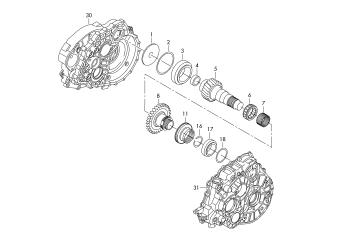 Gears and shafts, output shaft, for 6 speed manual gearbox, four-wheel drive reverse, gear LMX, LMV, LMU, MXB, NGF, NGH
