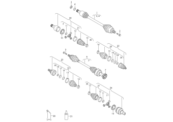 Drive shaft, for 7-speed dual clutch, gearbox front 4motion+, CFFA, CFFB