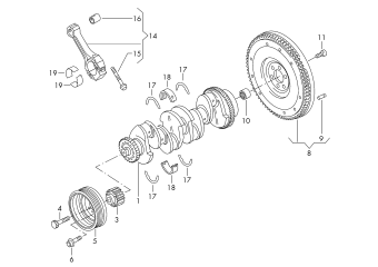 Crankshaft, conrod, bearings, flywheel 2.0 ltr. diesel eng.+, CUVC, CUVE, CUWA
