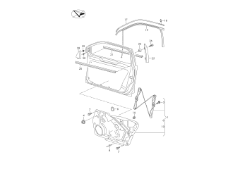 Window regulator, window guide, window aperture seal, trim for door window frame, cover front, inner