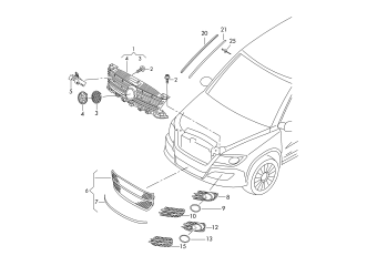 Radiator grille, water deflector
