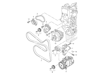 Connecting and mounting parts for alternator, poly-v-belt 1.4ltr. CAVA, CAVD, CTHA, CTHD